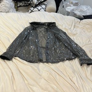 Misguided sheer long sleeve button up shirt